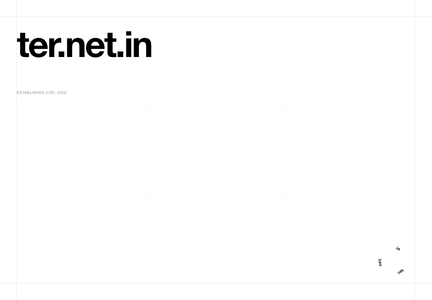 La page d'accueil de ter.net.in avec son grand mot-symbole sur une grille blanche